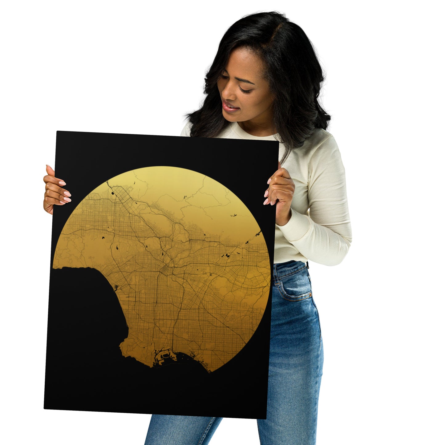Los Angeles Gold on Black Metal Map