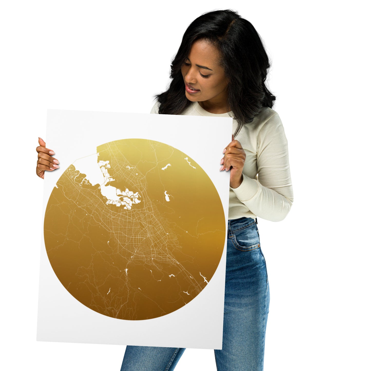 San Jose Gold on White Metal Map