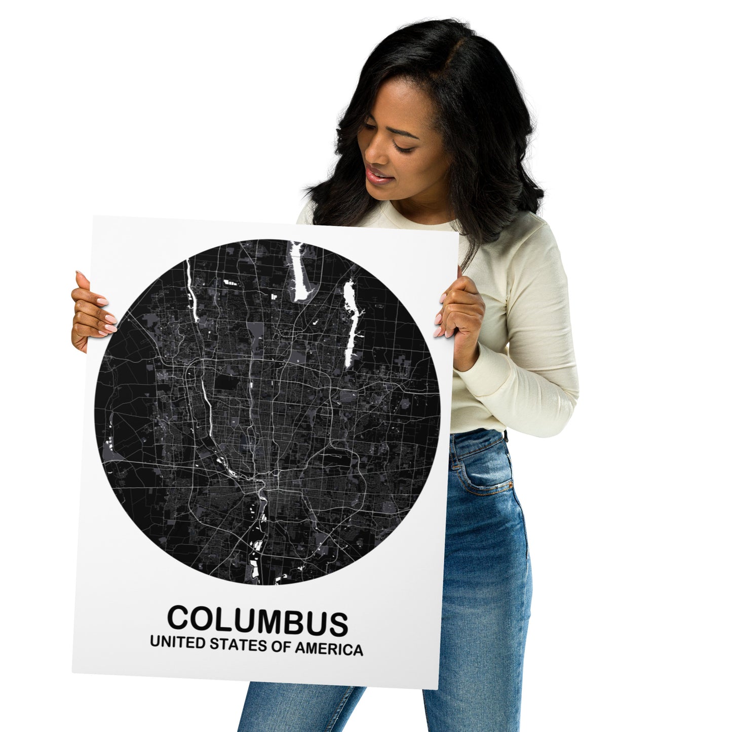 Columbus Circular Black Metal Map