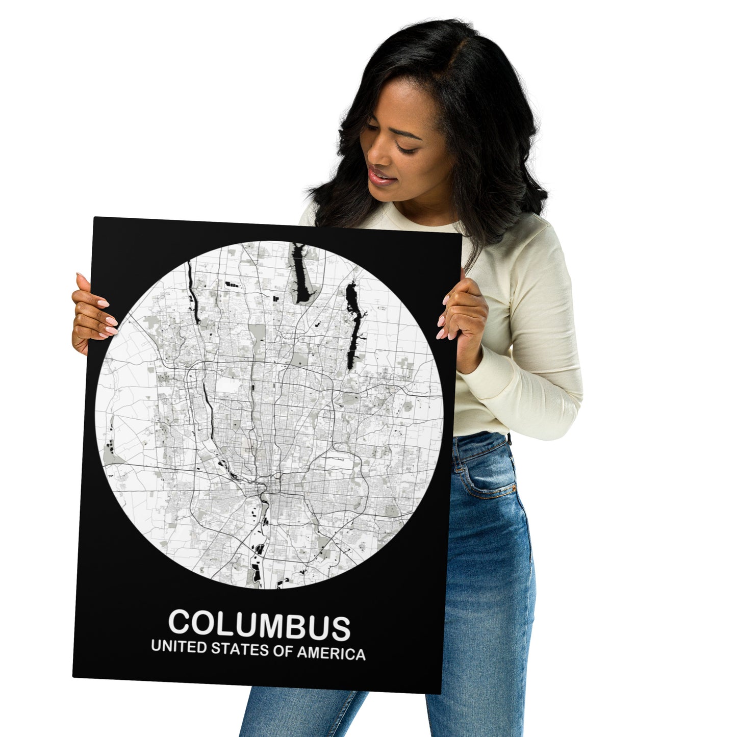 Columbus Circular White Metal Map