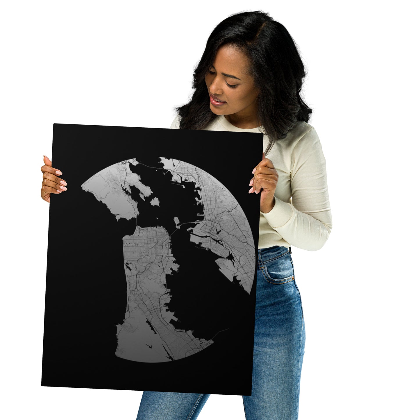 San Francisco Silver on Black Metal Map