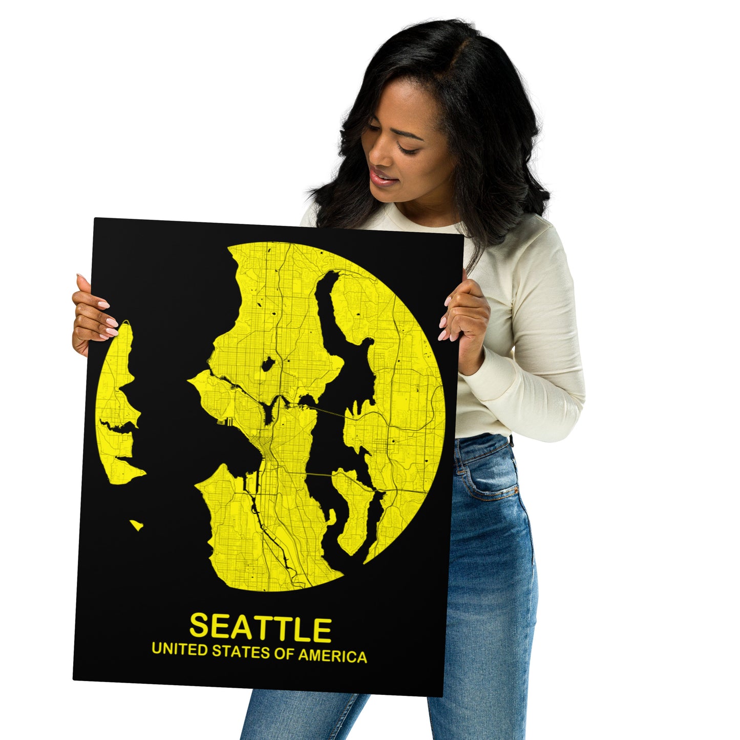 Seattle Circular Yellow Metal Map