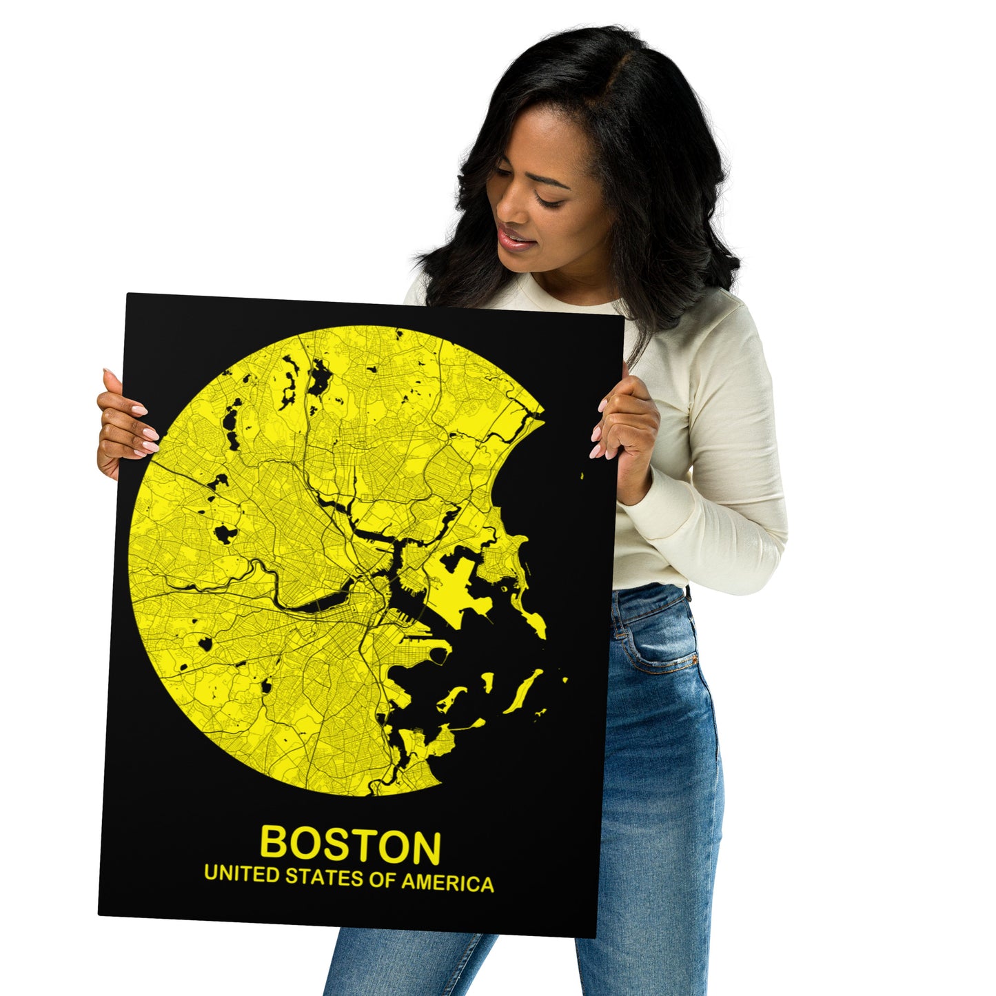 Boston Circular Yellow Metal Map