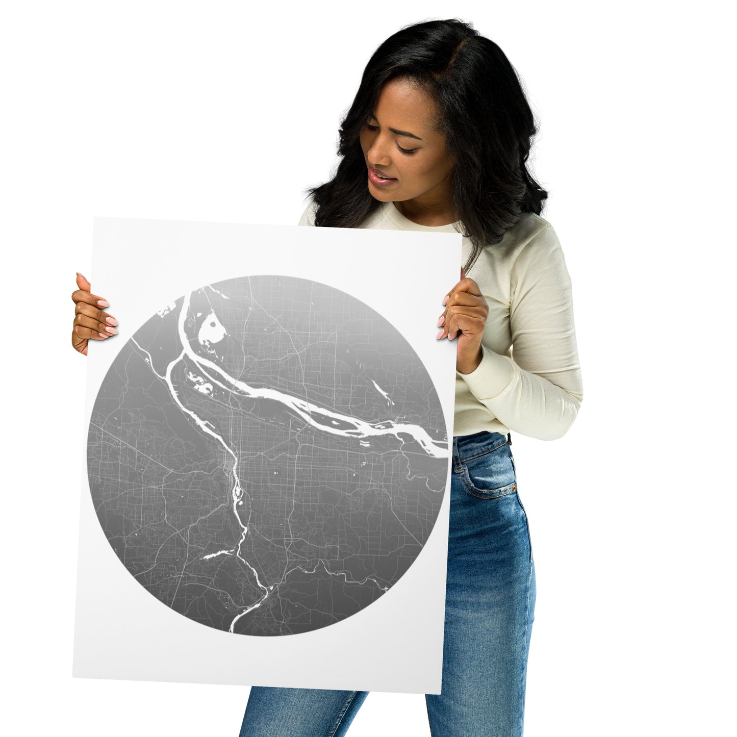 Portland Silver on White Metal Map