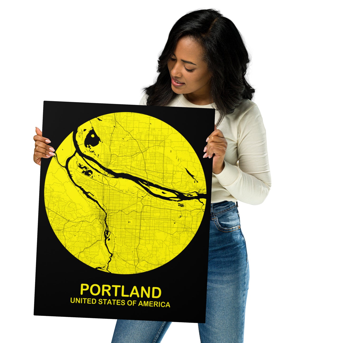 Portland Circular Yellow Metal Map