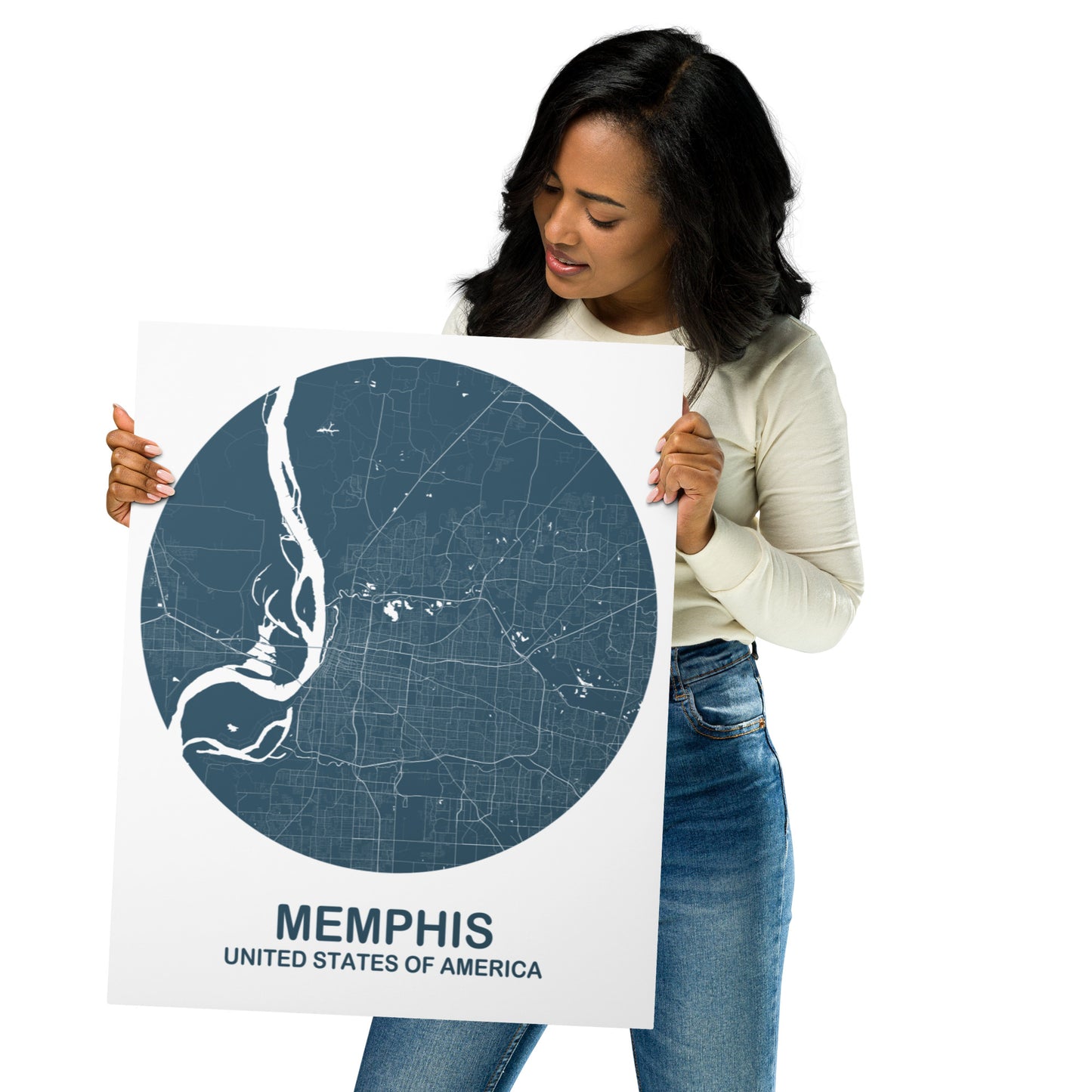 Memphis Circular Blue Metal Map