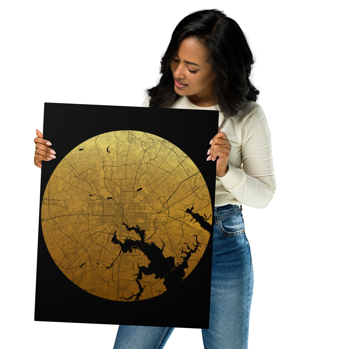 Baltimore Gold on Black Metal Map
