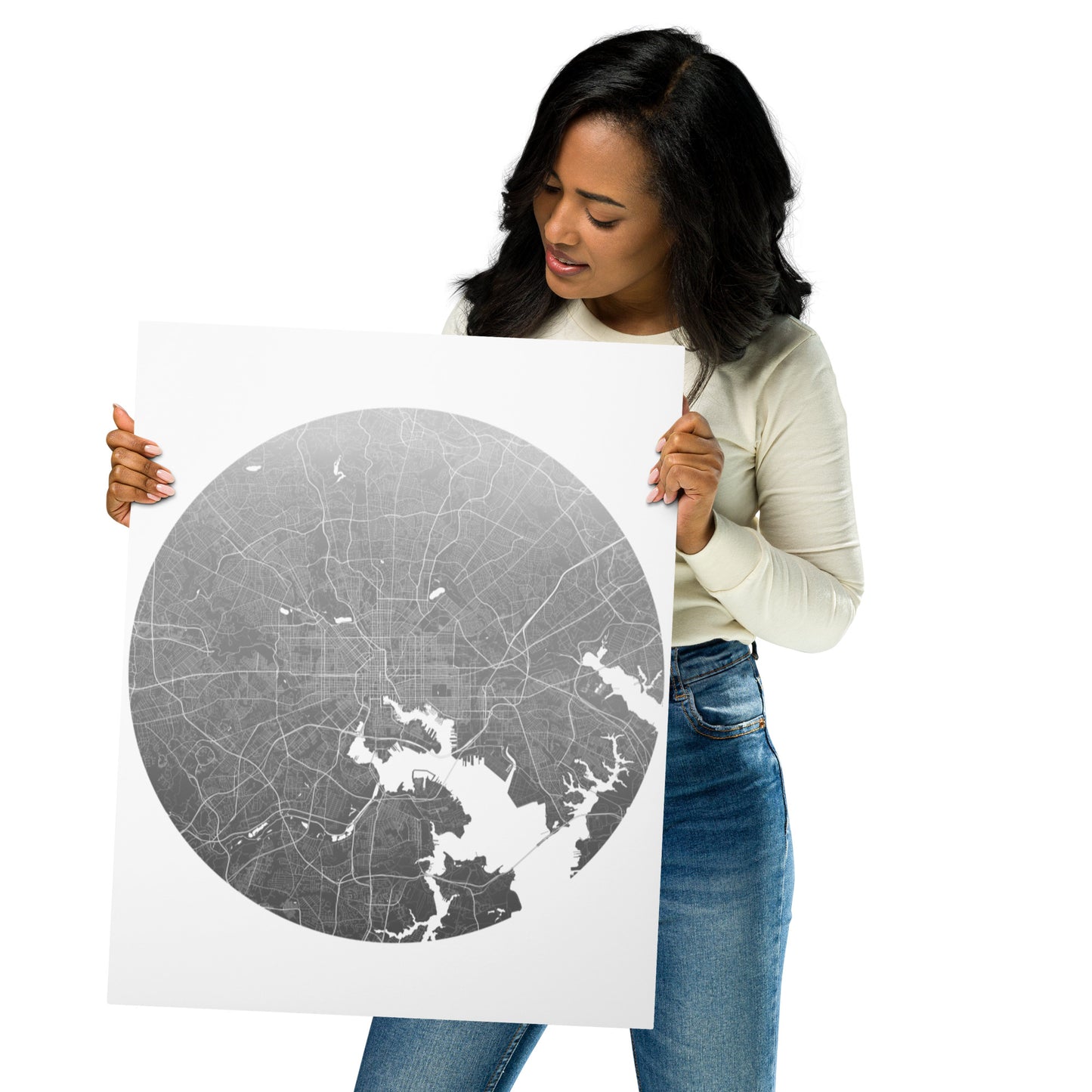 Baltimore Silver on White Metal Map