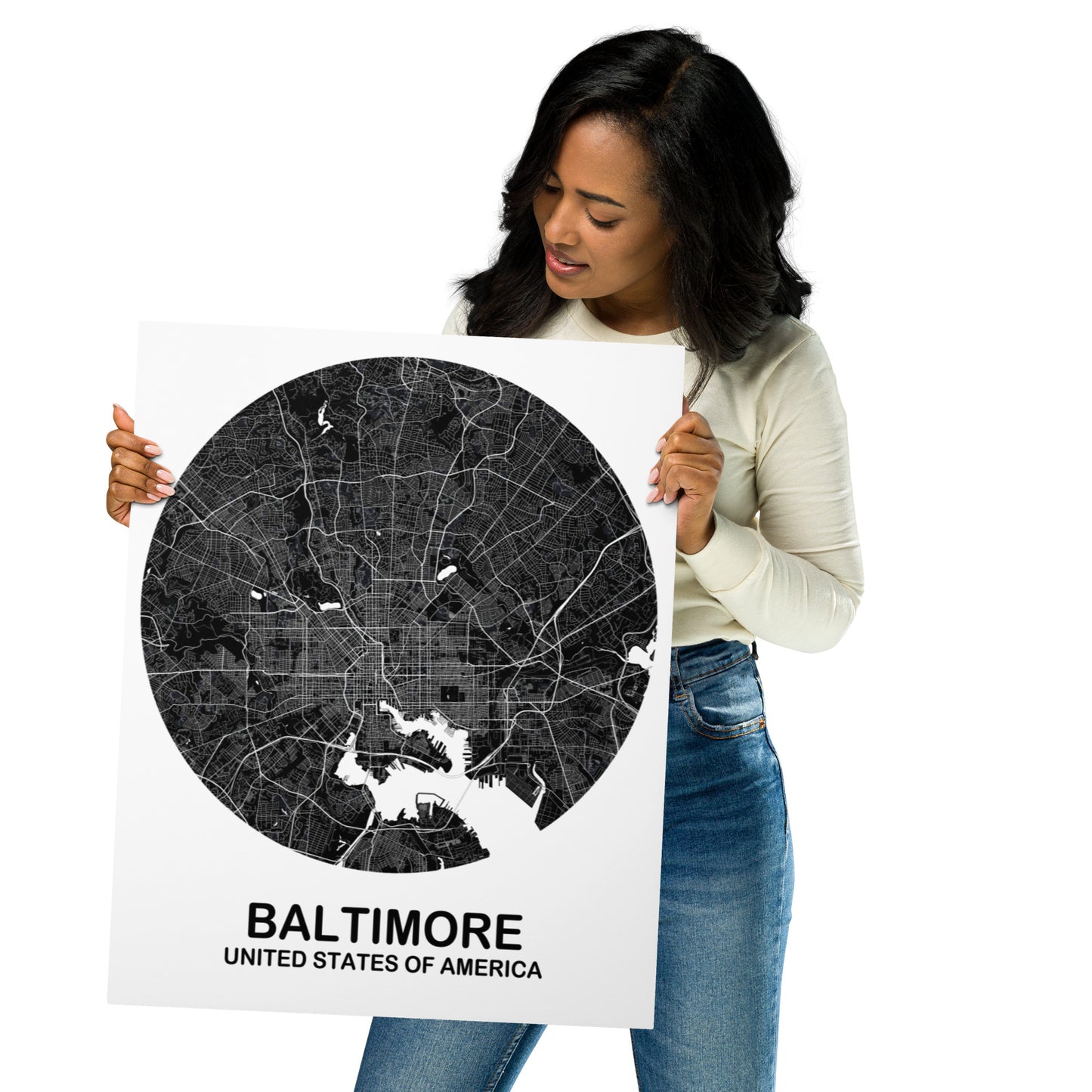 Baltimore Circular Black Metal Map