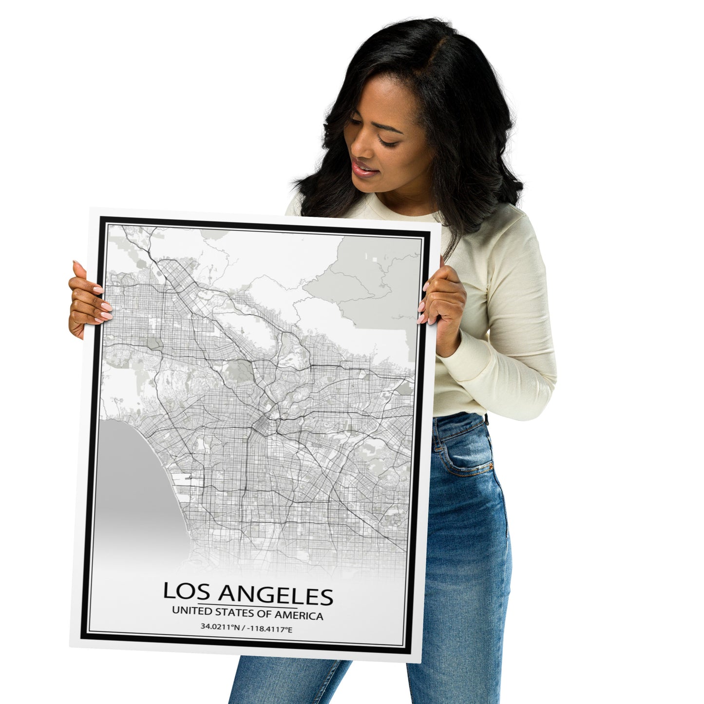 Los Angeles White Metal Map