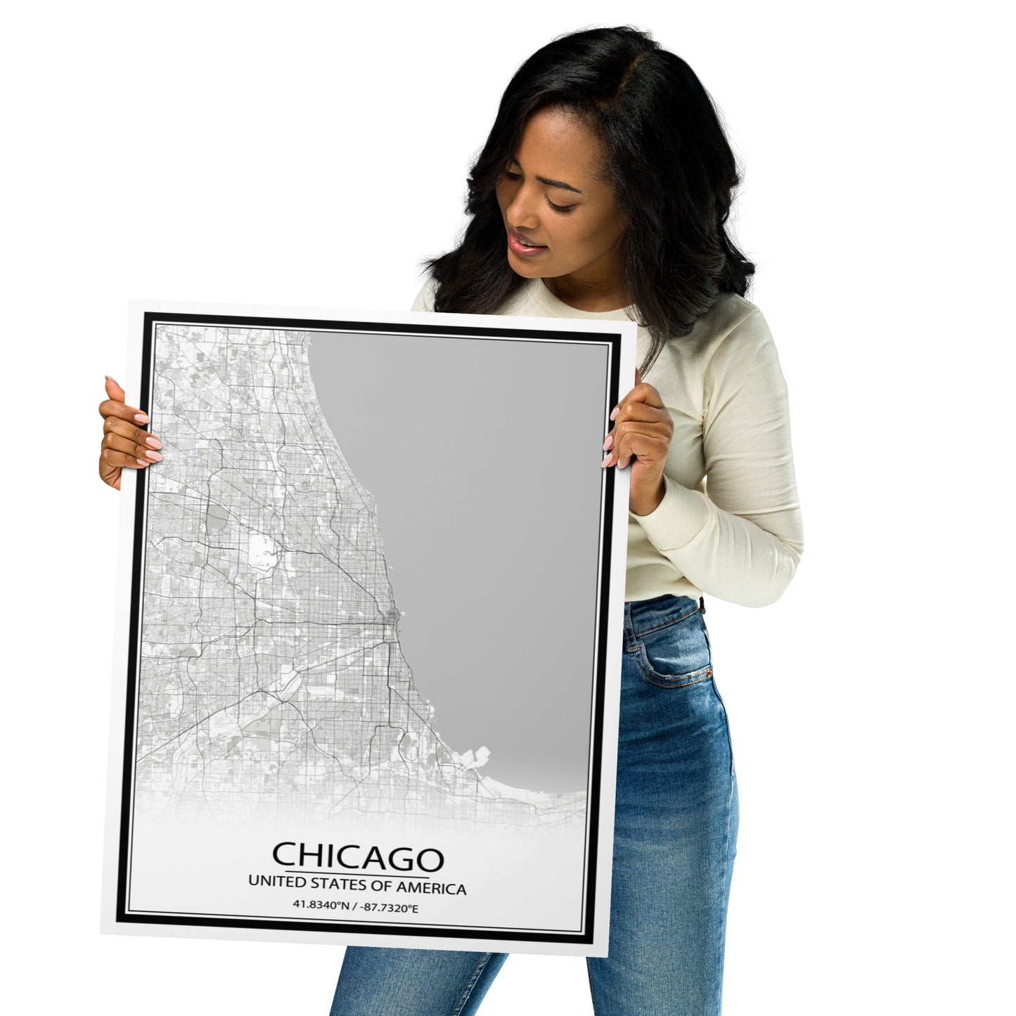 Chicago White Metal Map