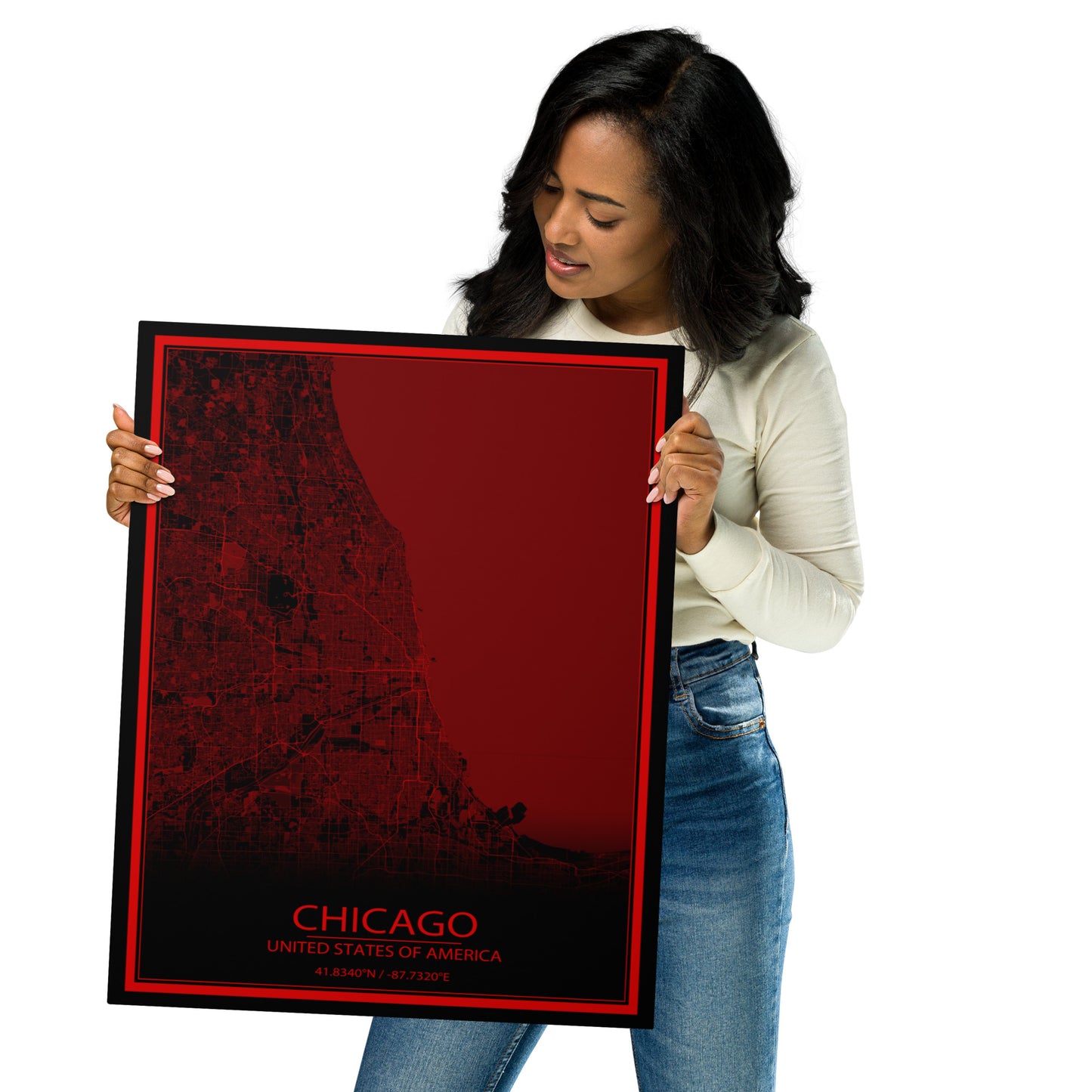 Chicago Black and Red Metal Map