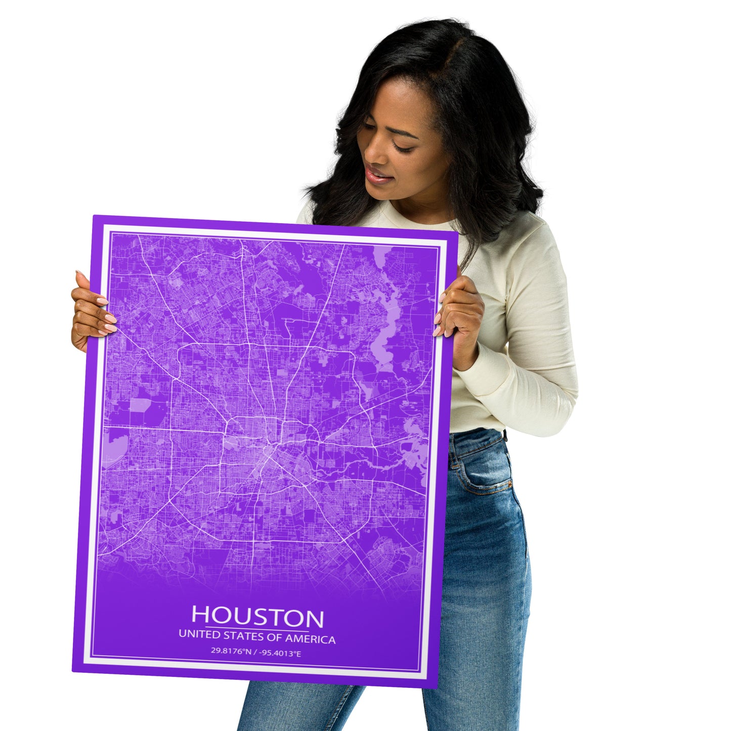 Houston Purple and White Metal Map
