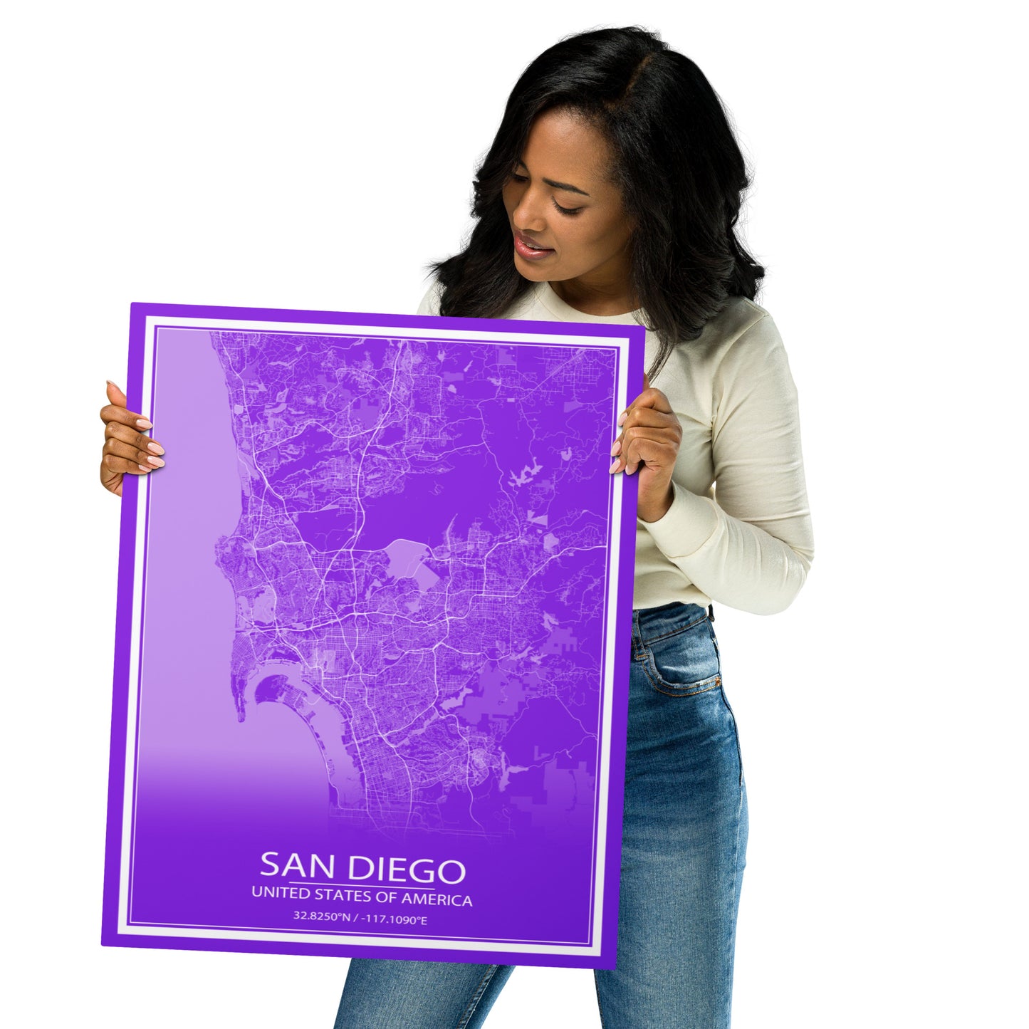 San Diego Purple and White Metal Map