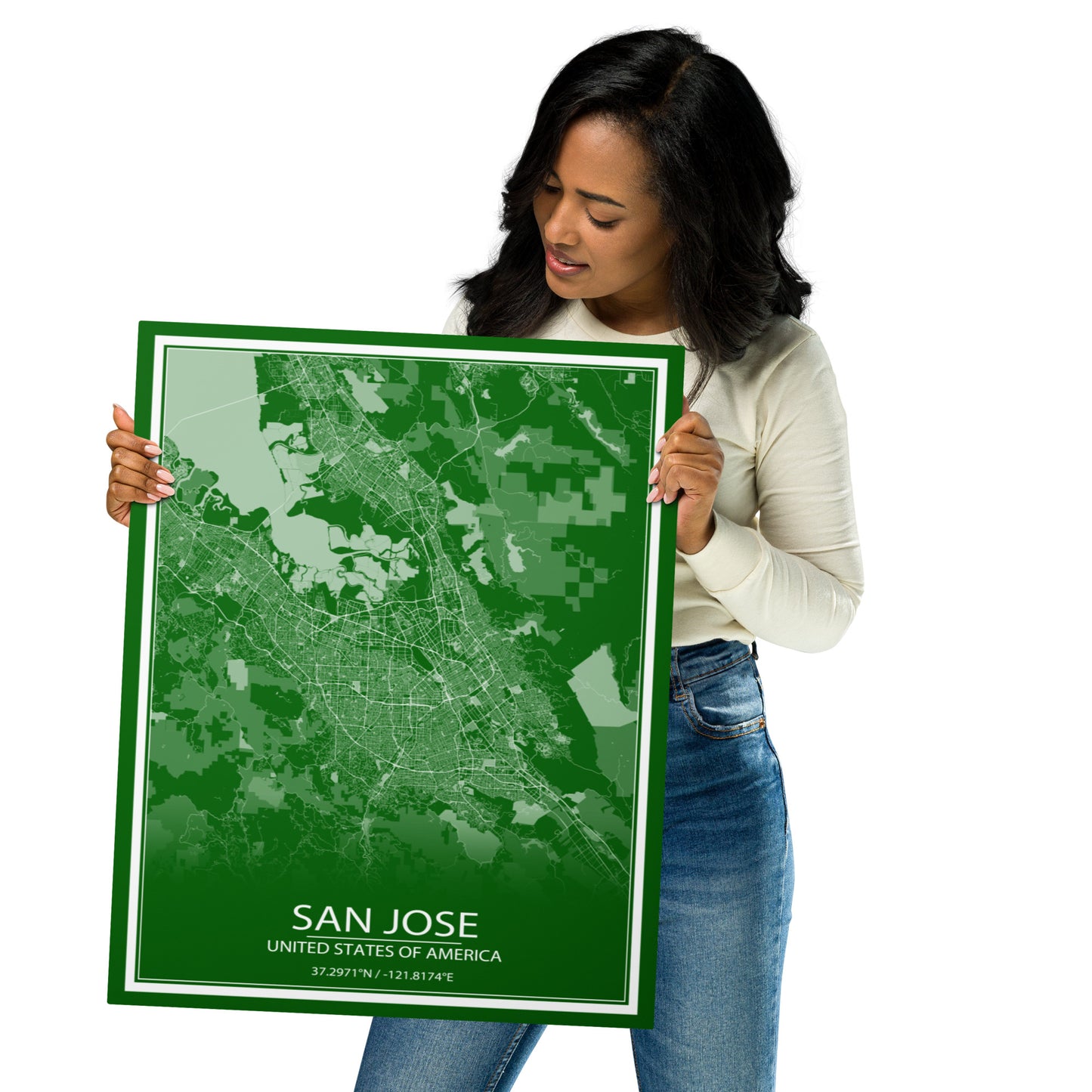 San Jose Green and White Metal Map