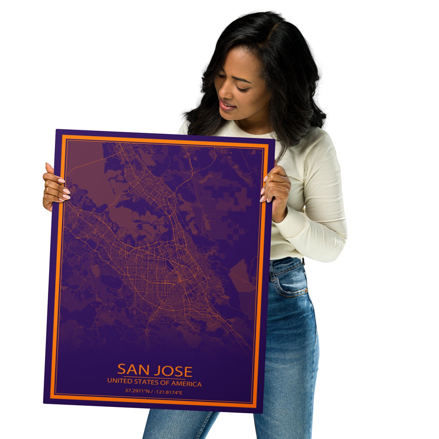 San Jose Purple and Orange Metal Map