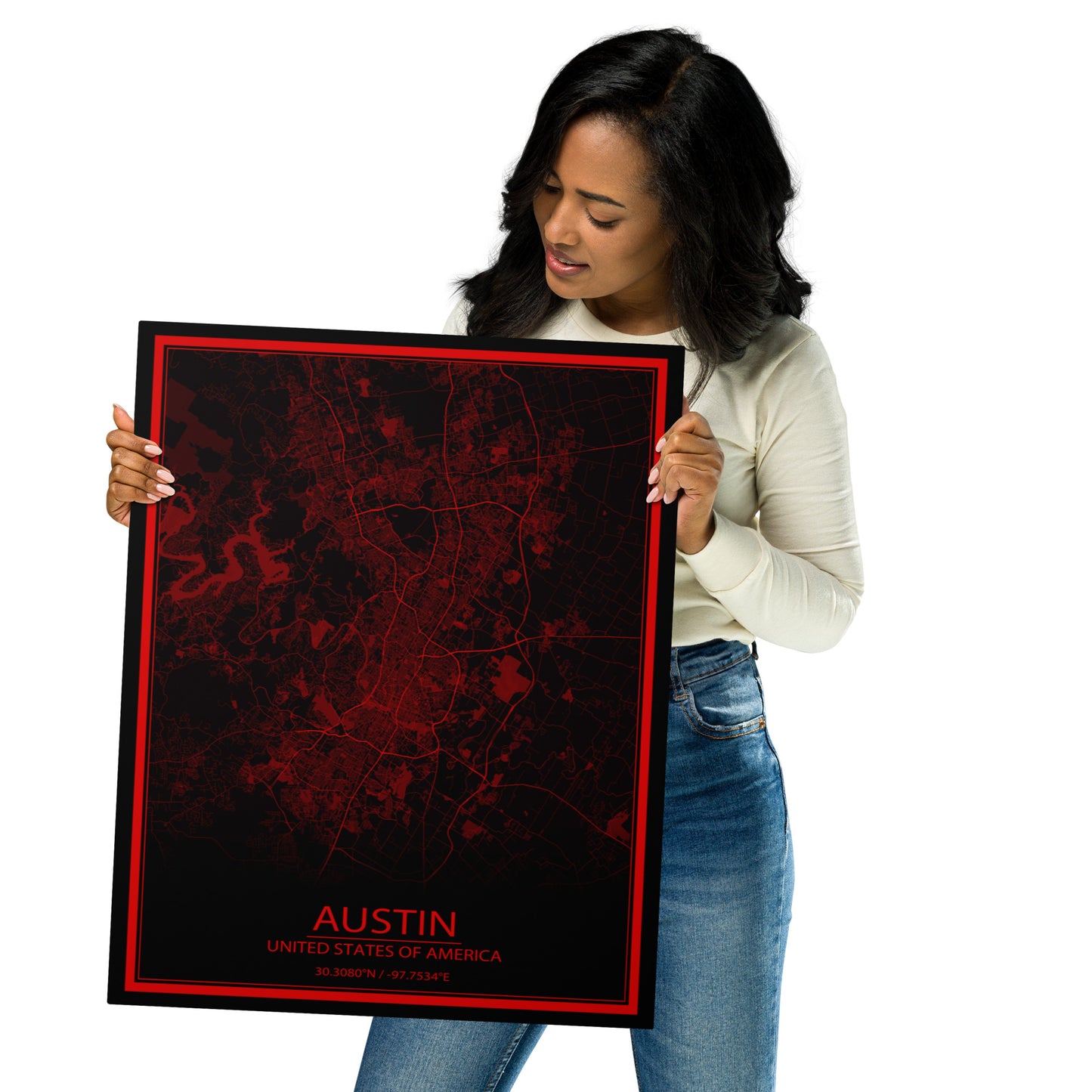 Austin Black and Red Metal Map