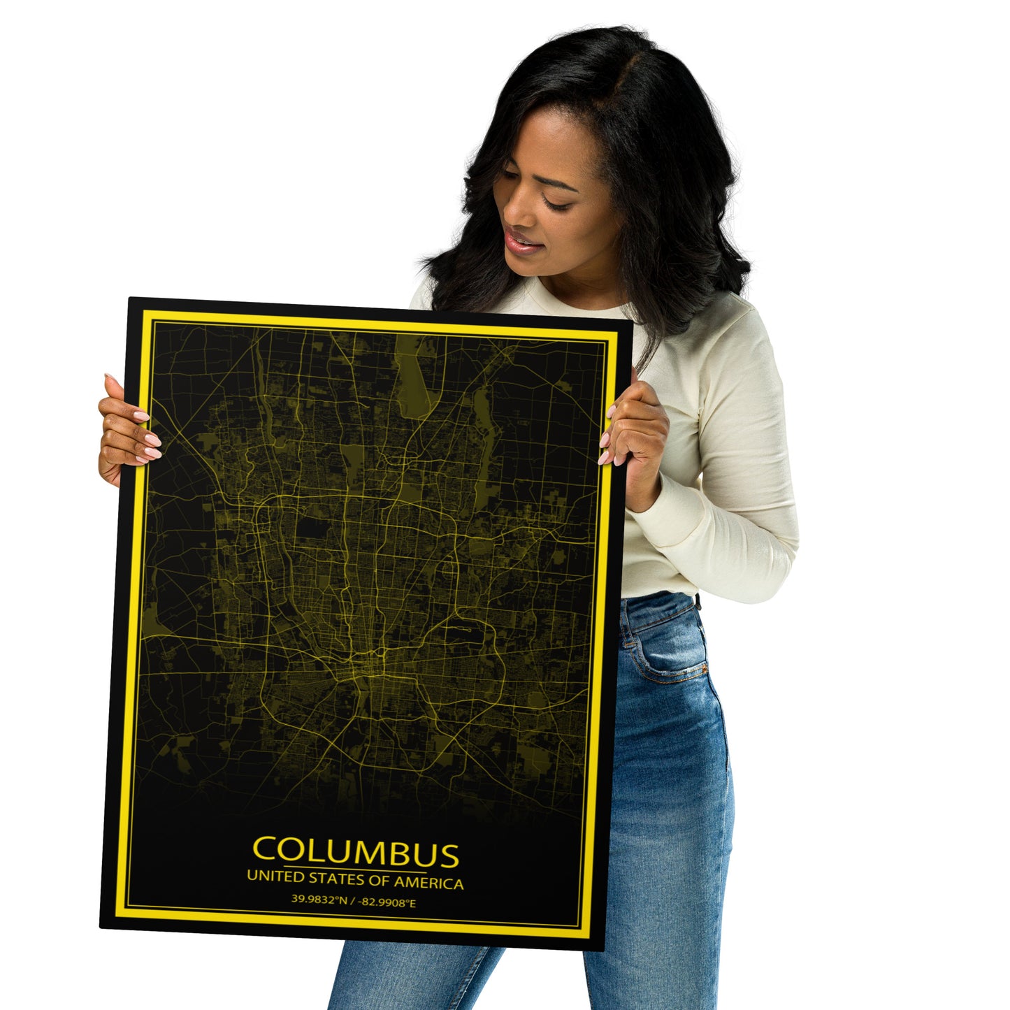 Columbus Black and Yellow Metal Map