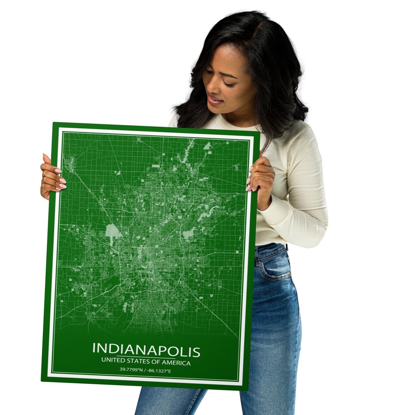 Indianapolis Green and White Metal Map