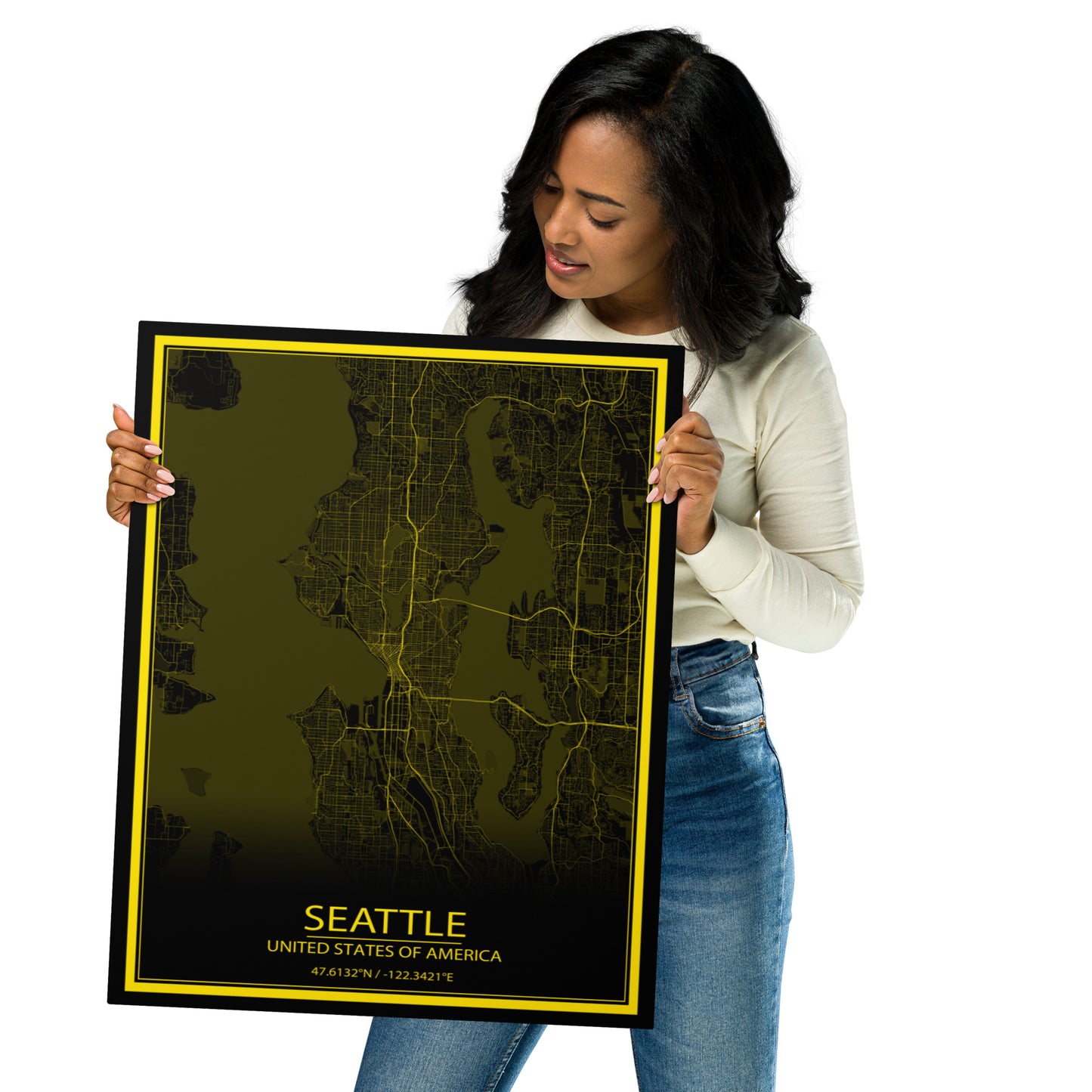Seattle Black and Yellow Metal Map