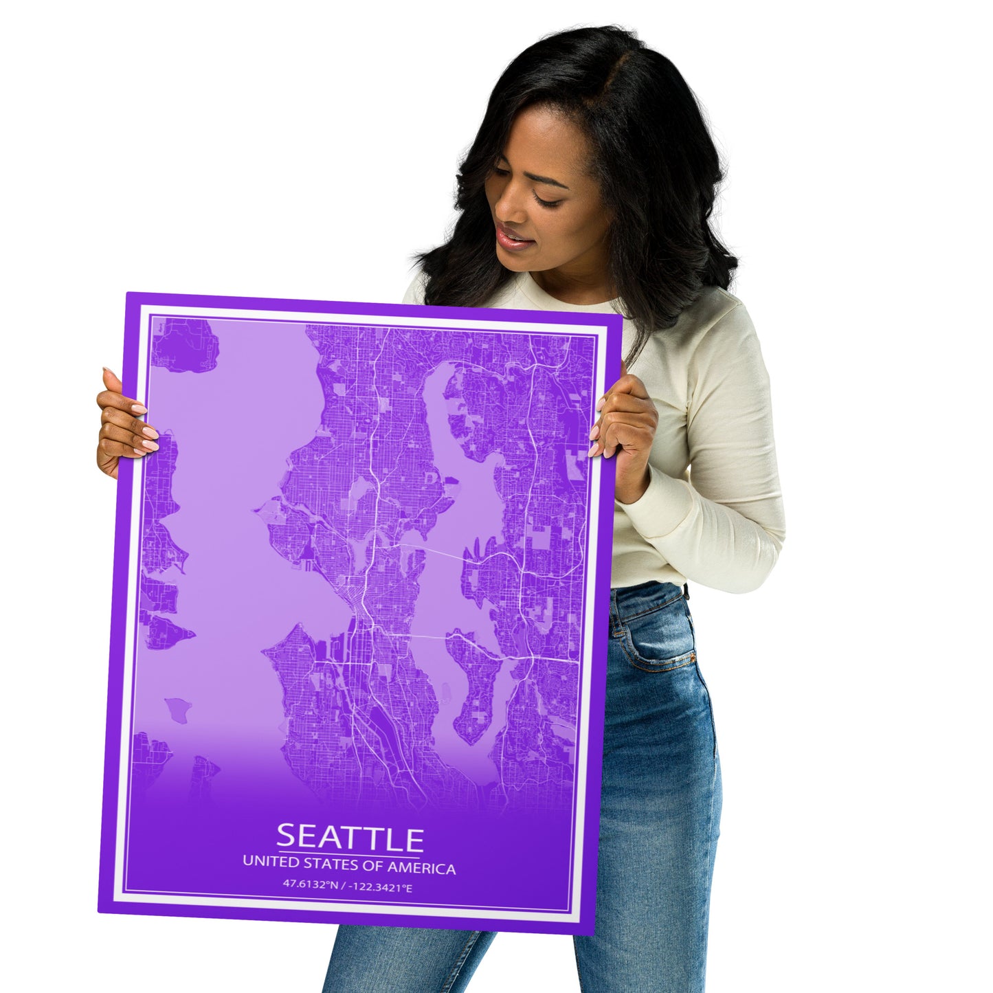 Seattle Purple and White Metal Map