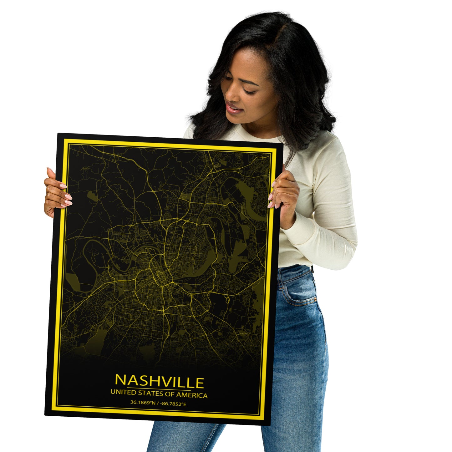Nashville Black and Yellow Metal Map