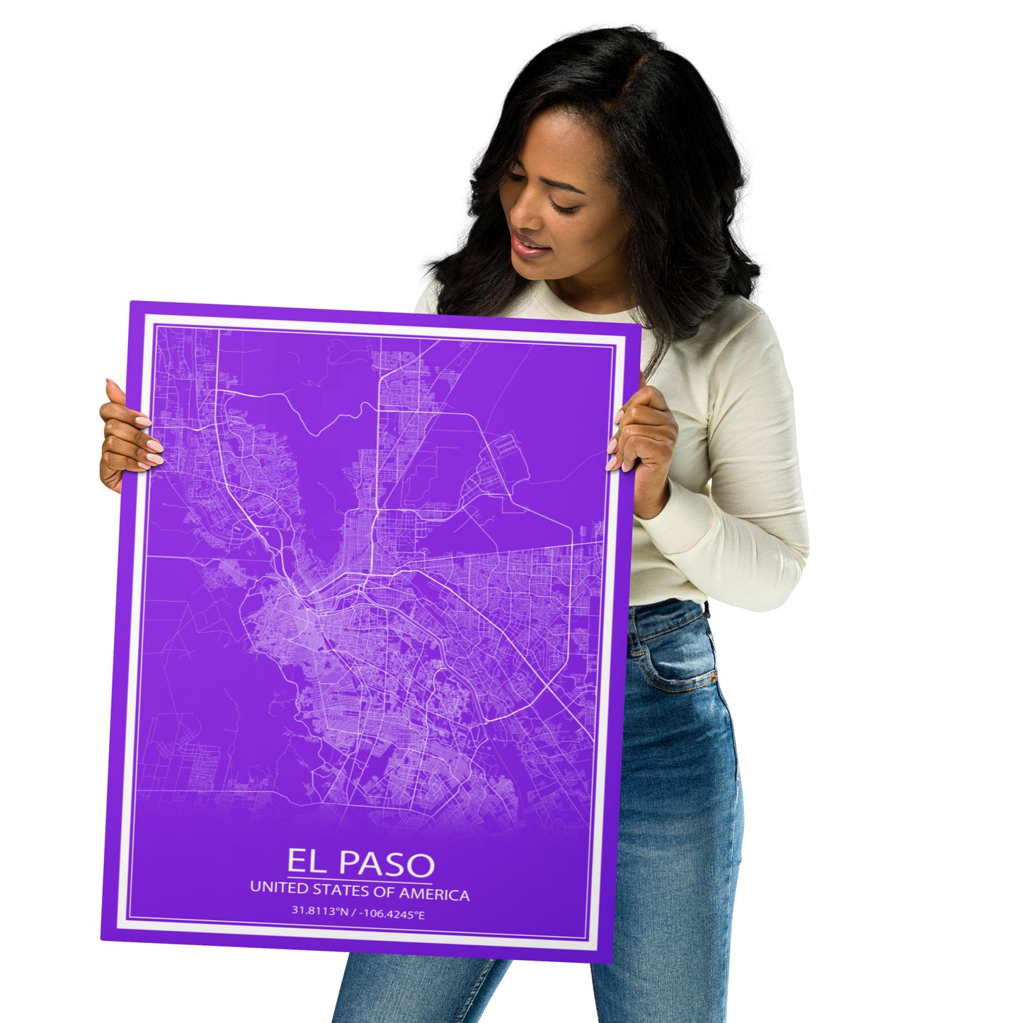 El Paso Purple and White Metal Map