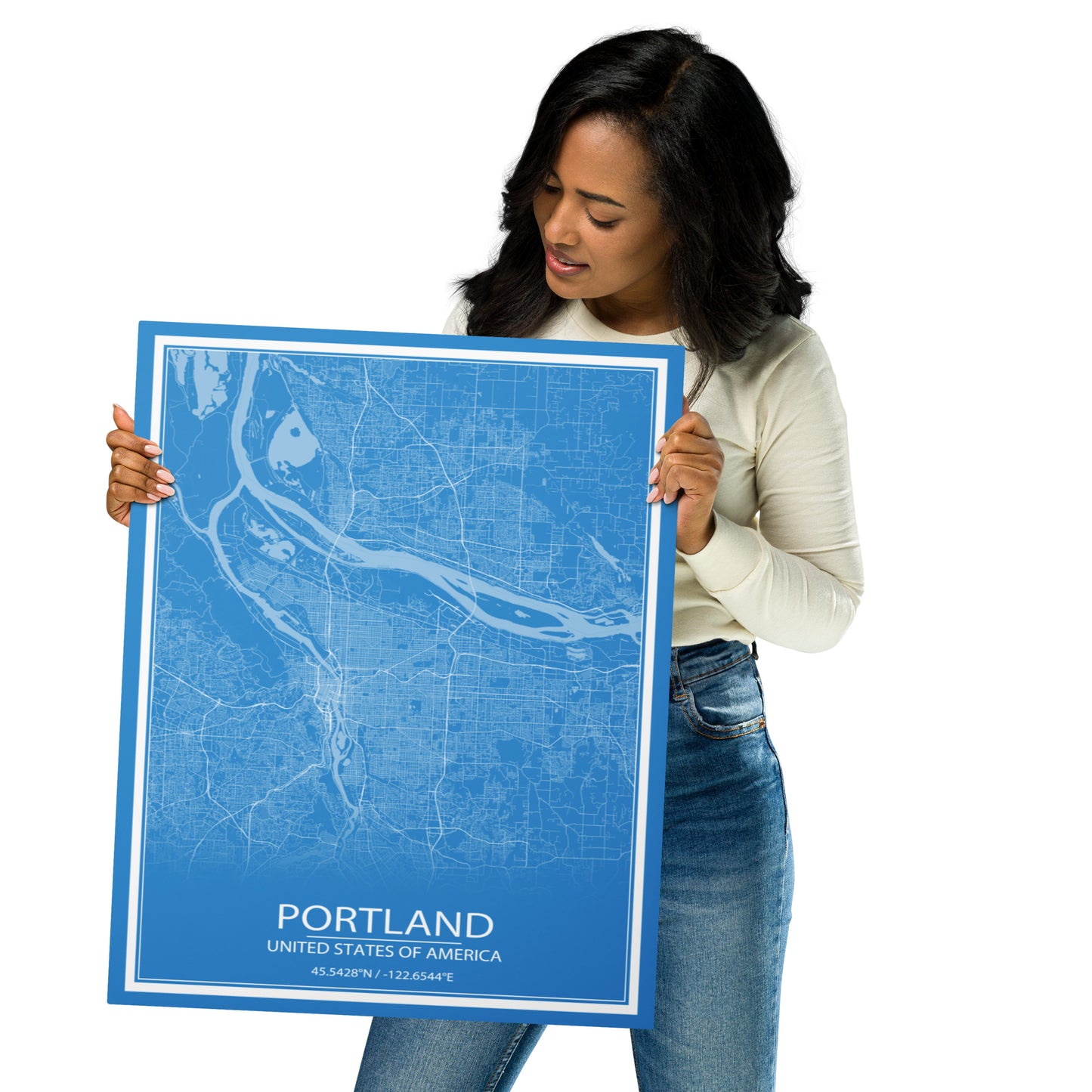 Portland Blue and White Metal Map
