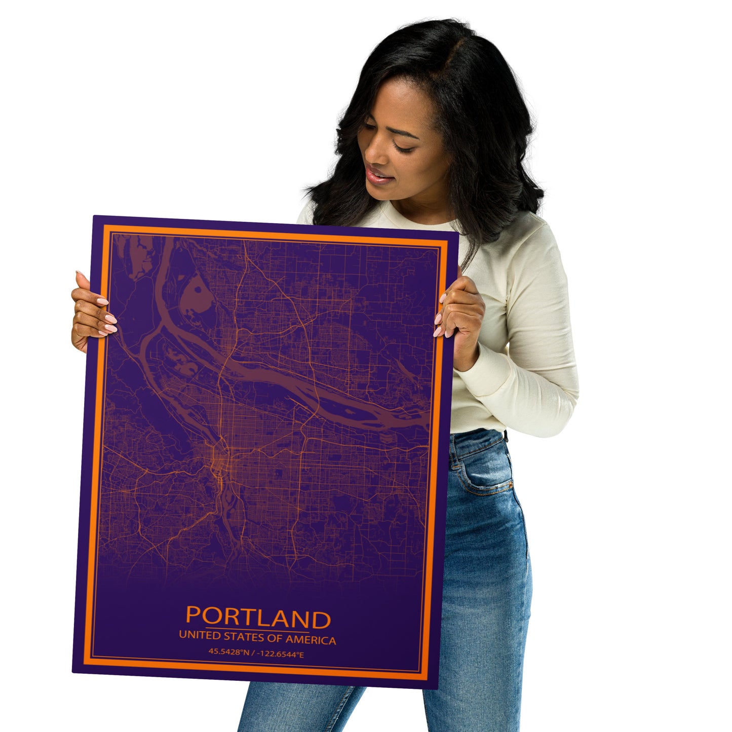 Portland Purple and Orange Metal Map