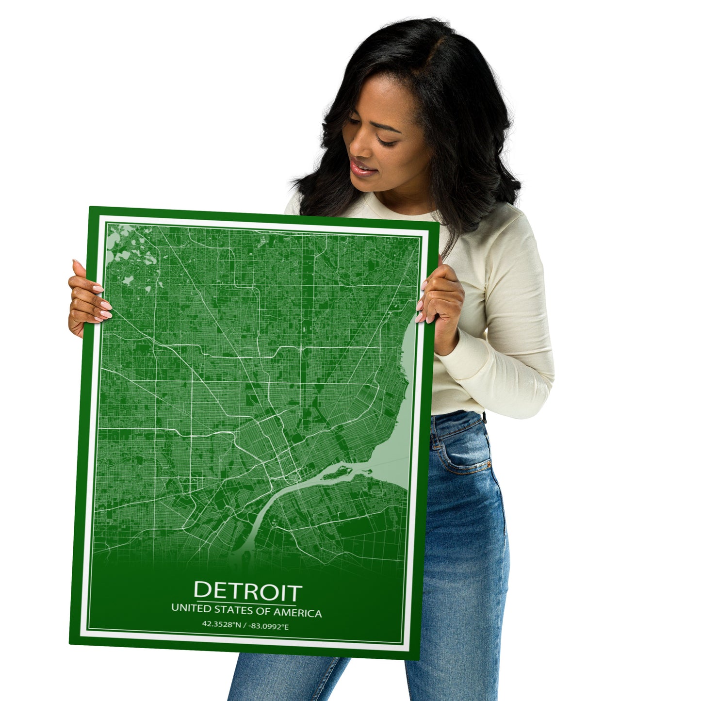 Detroit Green and White Metal Map