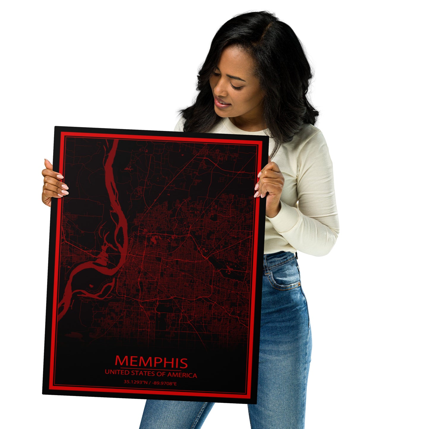 Memphis Black and Red Metal Map
