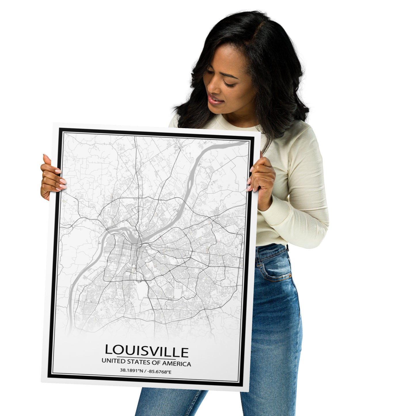 Louisville White Metal Map