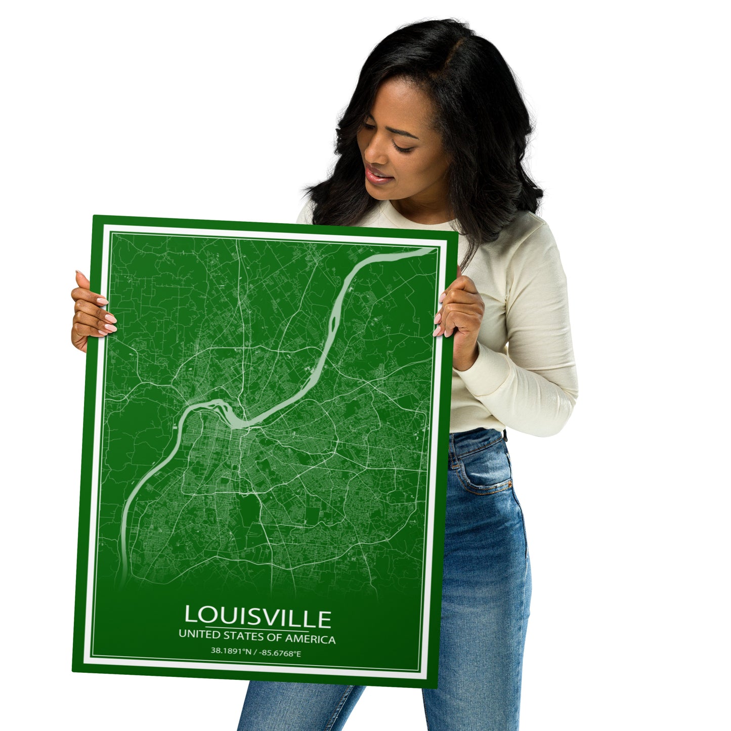Louisville Green and White Metal Map