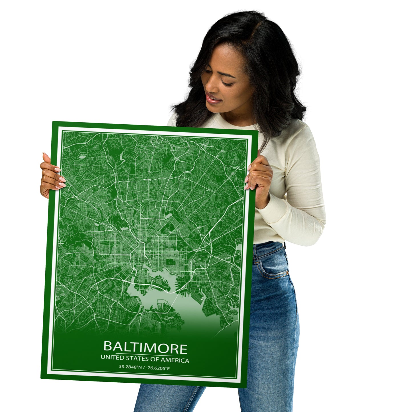 Baltimore Green and White Metal Map