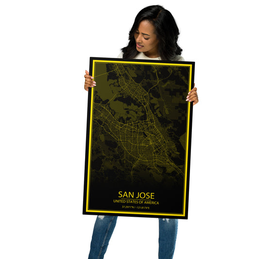 San Jose Black and Yellow Metal Map