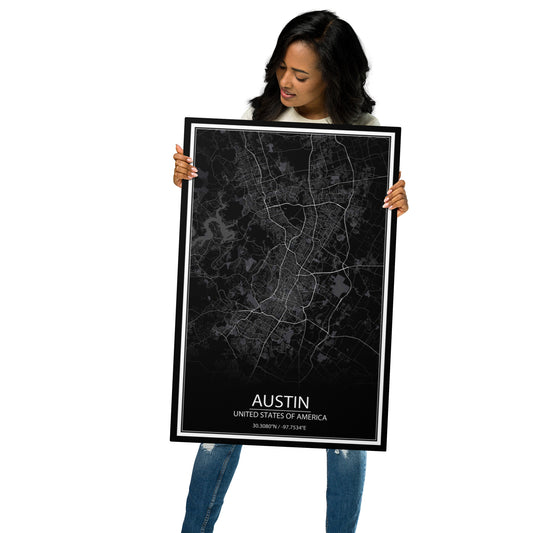 Austin Black Metal Map