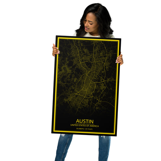 Austin Black and Yellow Metal Map