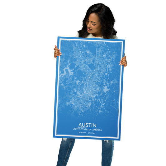Austin Blue and White Metal Map