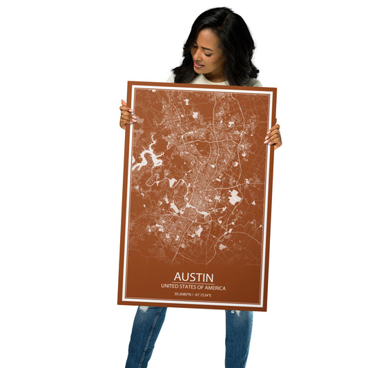 Austin Brown and White Metal Map