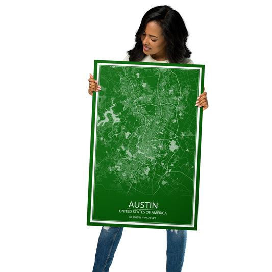 Austin Green and White Metal Map