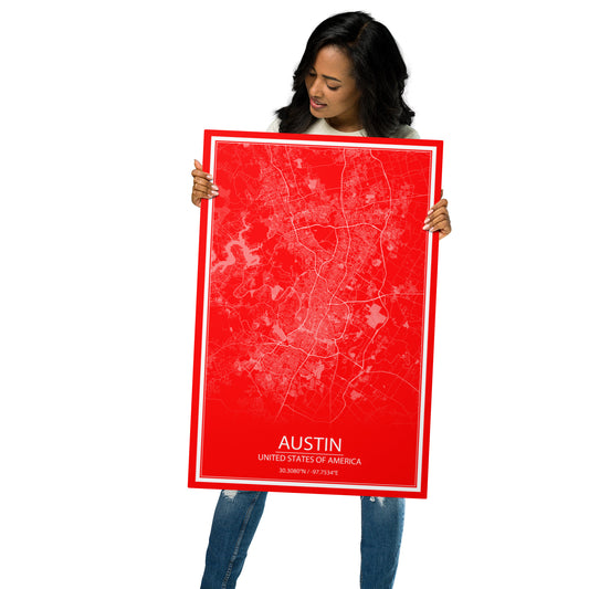 Austin Red and White Metal Map