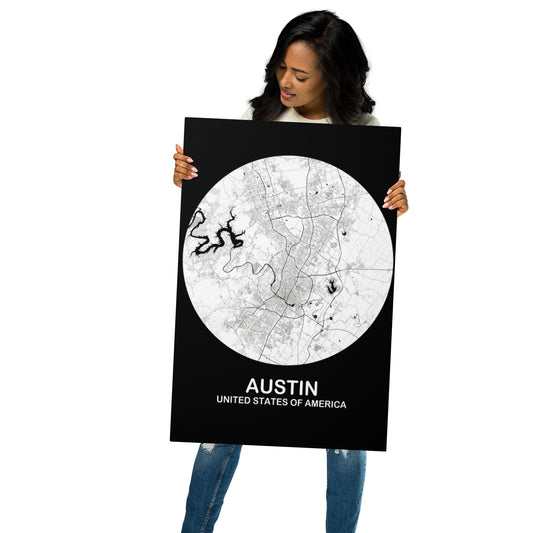 Austin Circular White Metal Map