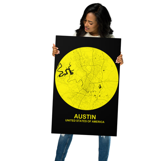 Austin Circular Yellow Metal Map