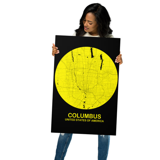 Columbus Circular Yellow Metal Map