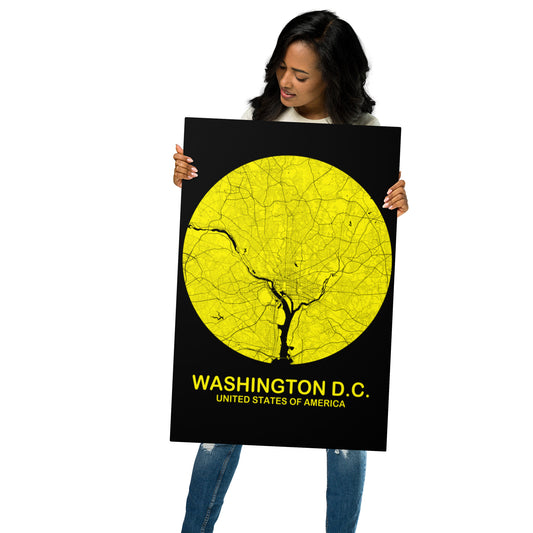 Washington, D.C. Circular Yellow Metal Map
