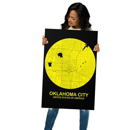 Oklahoma City Circular Yellow Metal Map