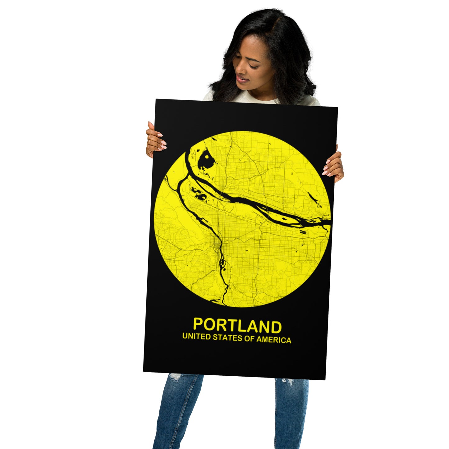 Portland Circular Yellow Metal Map