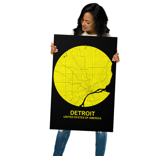 Detroit Circular Yellow Metal Map