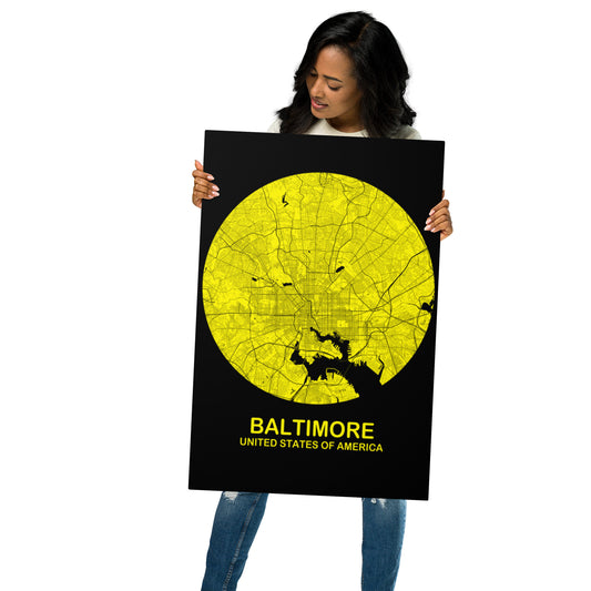 Baltimore Circular Yellow Metal Map