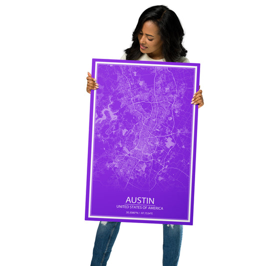 Austin Purple and White Metal Map
